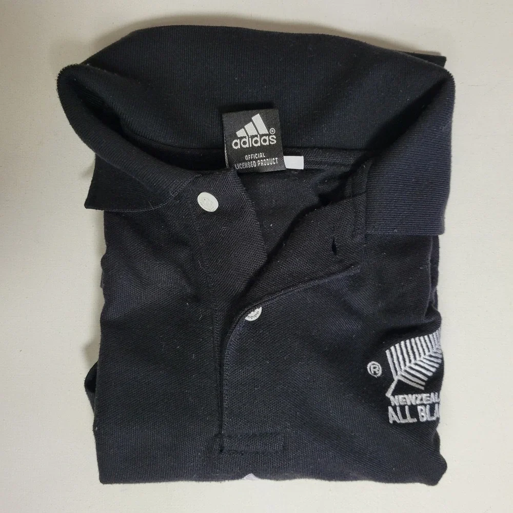 Adidas All Blacks New Zealand Polo Shirt Size L iRB Rugby World Cup Short Sleeve